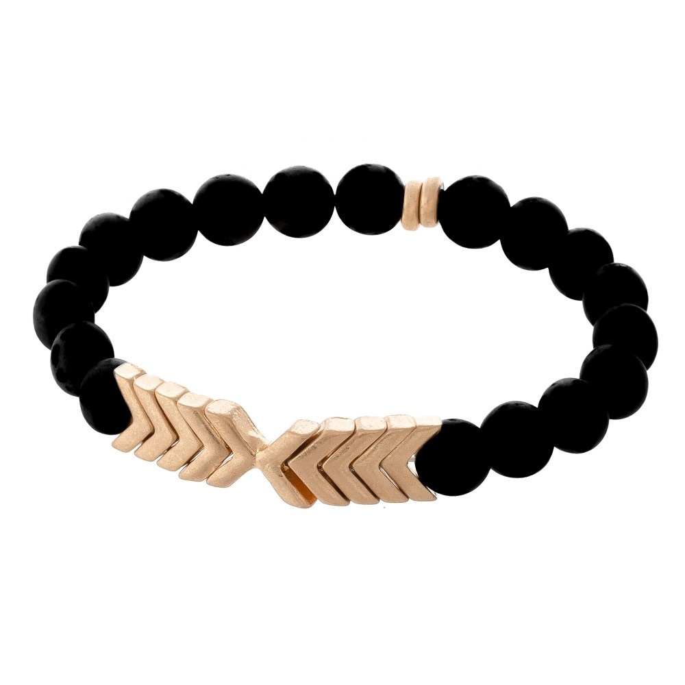 Black Gold Natural Stone Beaded Arrow Stretch Bracelet